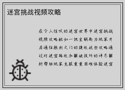 迷宫挑战视频攻略